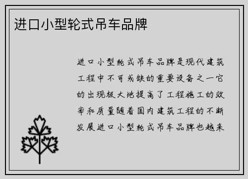 进口小型轮式吊车品牌